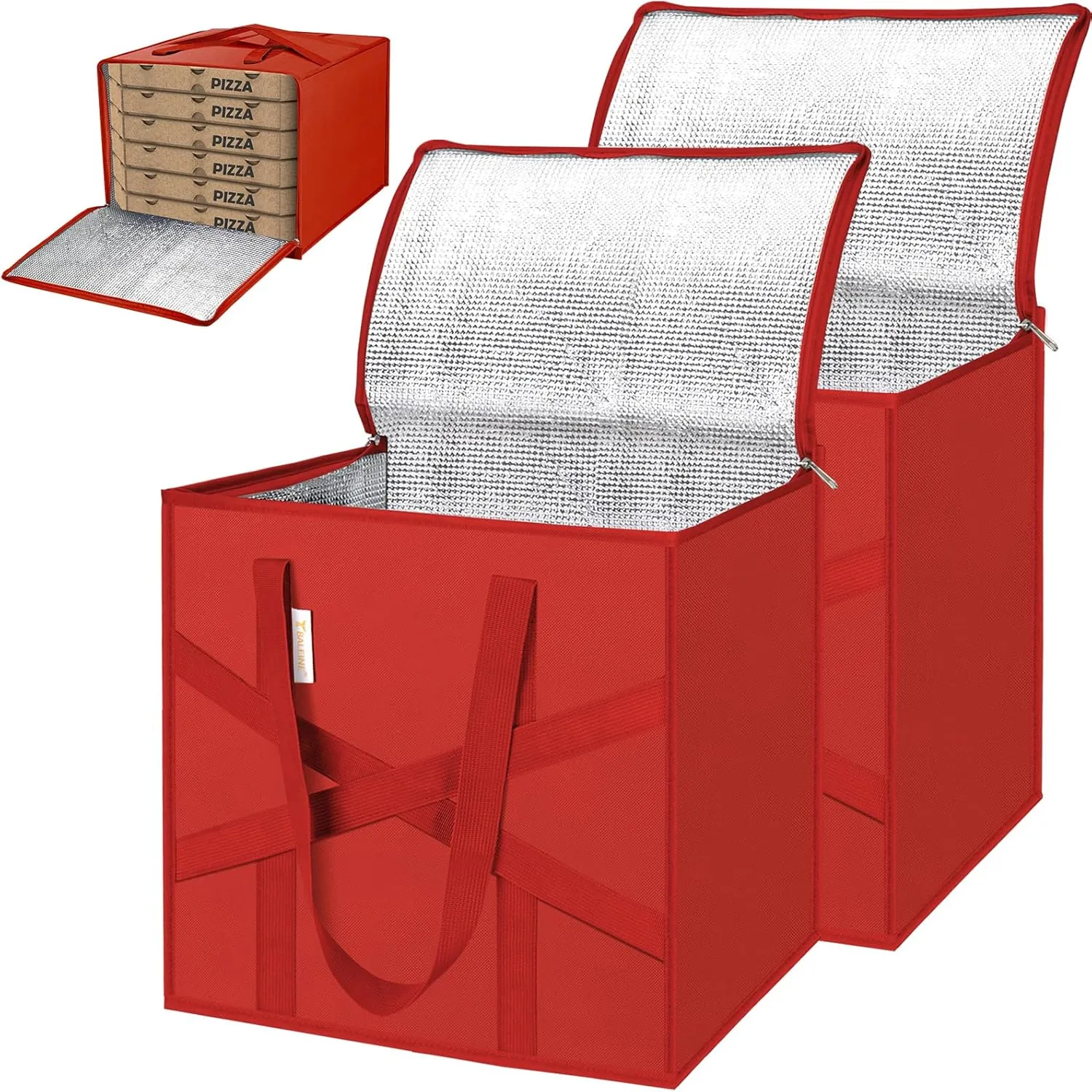 BALEINE 2Pk Insulated Reusable Grocery Bags, Collapsible Cooler Bag for Groceries, Heavy Duty Large Insulated Bag (X-Large, Bright Red)