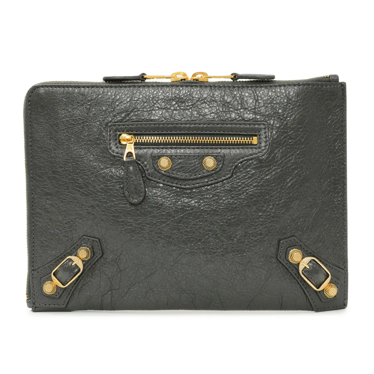 Balenciaga Gris Fossile Lambskin Giant 12 Zip Pouch