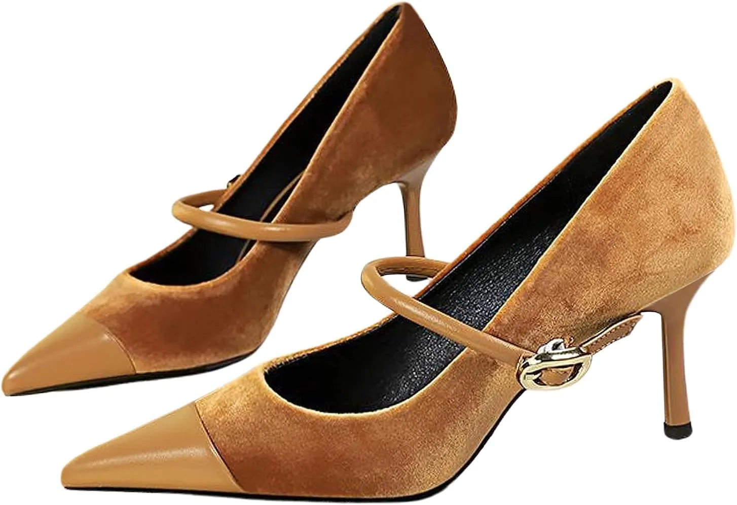 baobeijiadao Womens Pointed Toe Heeled Pumps Slip On Stiletto Heels Single-Strap Wedding Evening Dressy Shoes