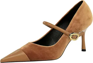 baobeijiadao Womens Pointed Toe Heeled Pumps Slip On Stiletto Heels Single-Strap Wedding Evening Dressy Shoes