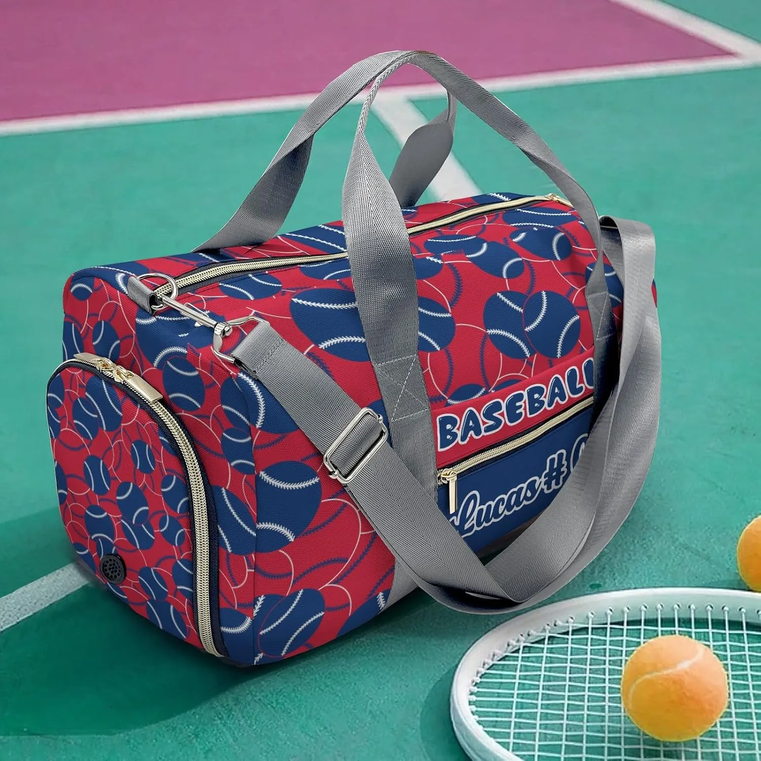 Baseball Navy Blue Waterproof Duffel Bag Adjustable Shoulder Strap Perform Training Travel Bag for Teens Adults Women Men
