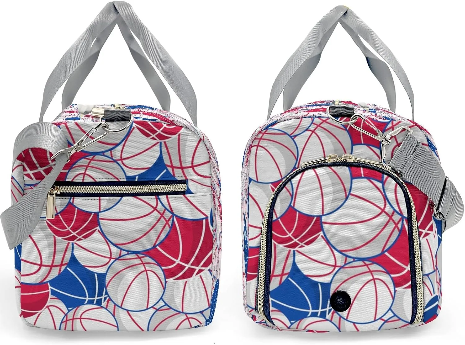 Basketball Pattern Fuchsia Blue White Waterproof Duffel Bag Training Travel Bag for Teens Adults Women Men