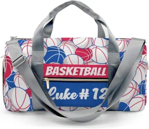 Basketball Pattern Fuchsia Blue White Waterproof Duffel Bag Training Travel Bag for Teens Adults Women Men