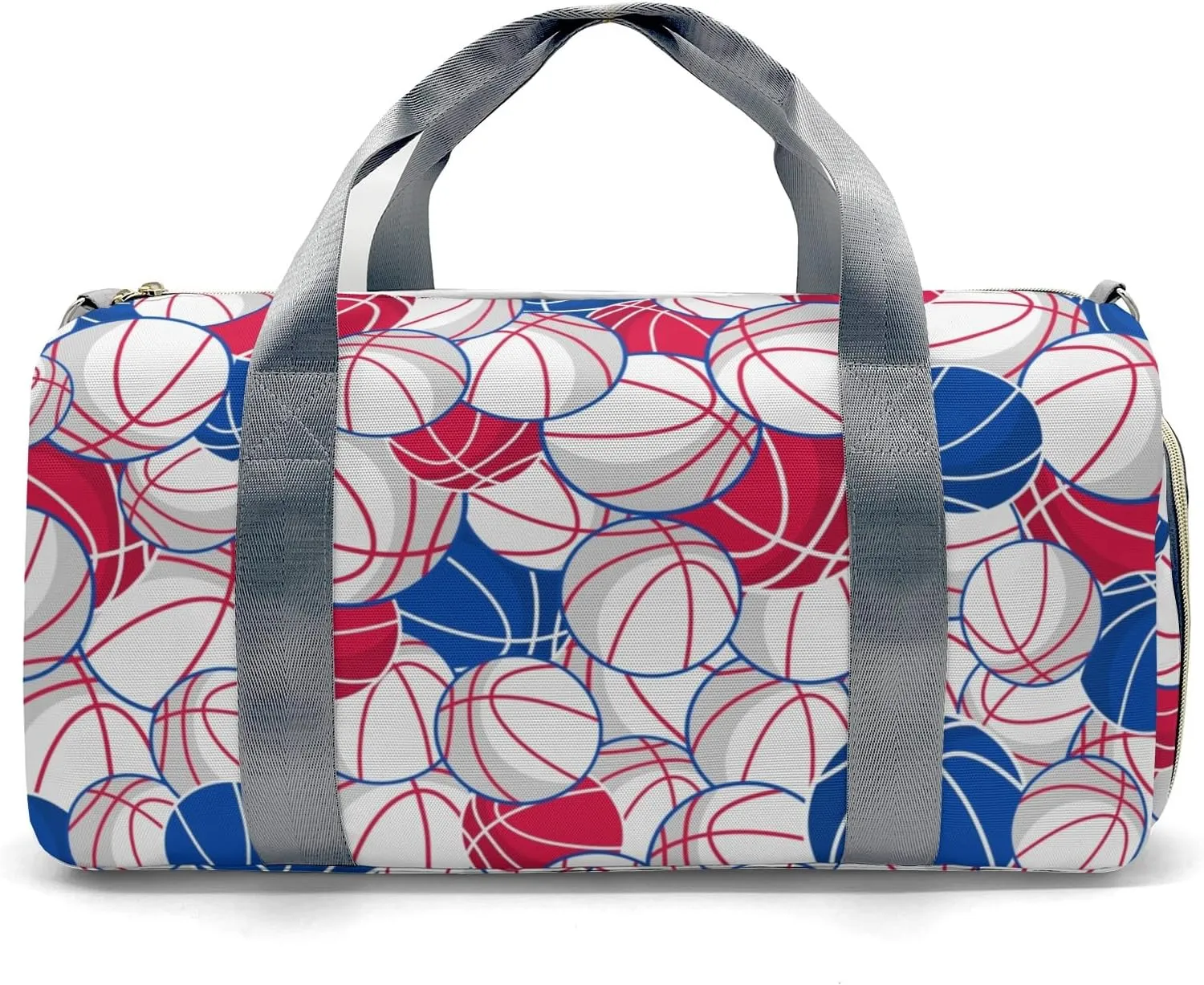Basketball Pattern Fuchsia Blue White Waterproof Duffel Bag Training Travel Bag for Teens Adults Women Men