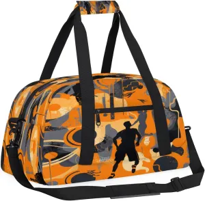 Basketball Sport Kids Overnighter Duffel Bags for Boys, Carry-On Size Sports Gym Bag with Front Zipper Pocket for School Practice or Overnight Travel Weekender Sleepover Tote Bag