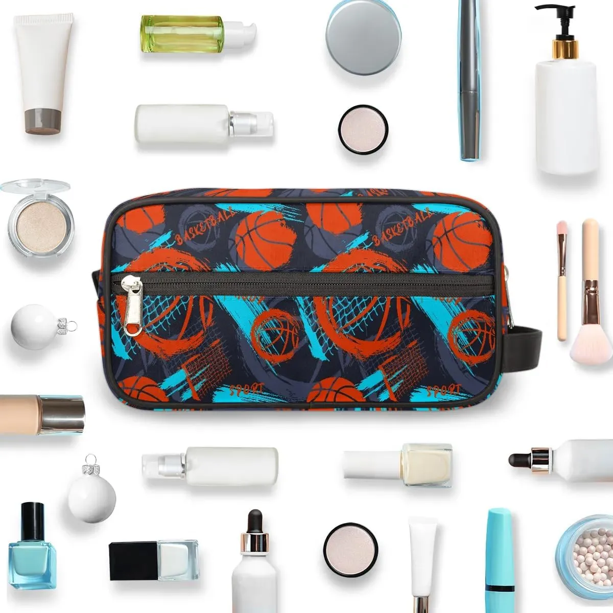 Basketball Travel Toiletry Bag for Boys Men, Hanging Dopp Kit for Kids, Waterproof Shaving Bag for Bathroom Toiletries Accessories