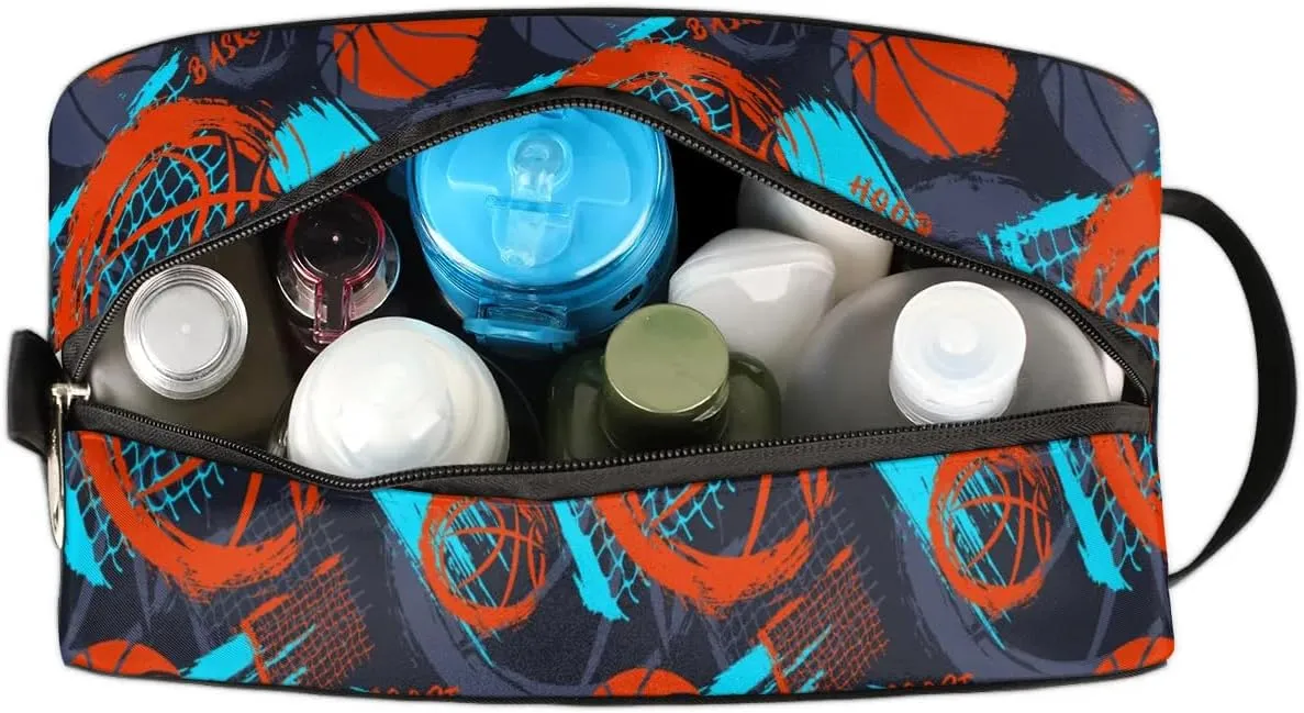 Basketball Travel Toiletry Bag for Boys Men, Hanging Dopp Kit for Kids, Waterproof Shaving Bag for Bathroom Toiletries Accessories