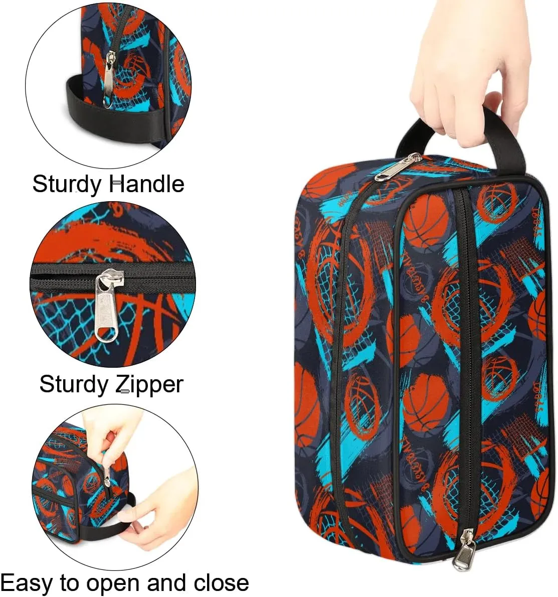 Basketball Travel Toiletry Bag for Boys Men, Hanging Dopp Kit for Kids, Waterproof Shaving Bag for Bathroom Toiletries Accessories