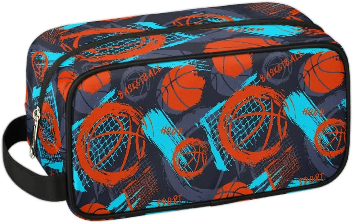 Basketball Travel Toiletry Bag for Boys Men, Hanging Dopp Kit for Kids, Waterproof Shaving Bag for Bathroom Toiletries Accessories