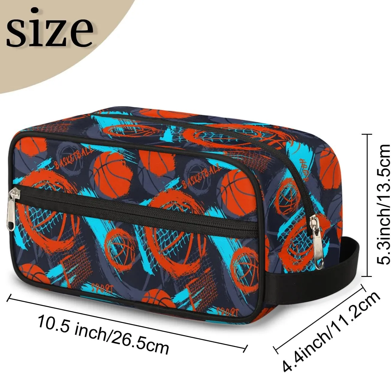 Basketball Travel Toiletry Bag for Boys Men, Hanging Dopp Kit for Kids, Waterproof Shaving Bag for Bathroom Toiletries Accessories