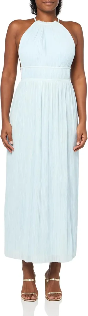 BCBGMAXAZRIA Women's Sleeveless Halter Neck Pleated Evening Maxi Dress