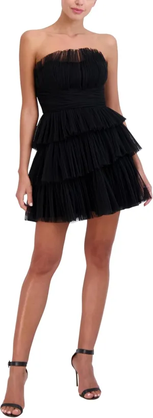 BCBGMAXAZRIA Women's Strapless Straight Neck Mini Evening Dress