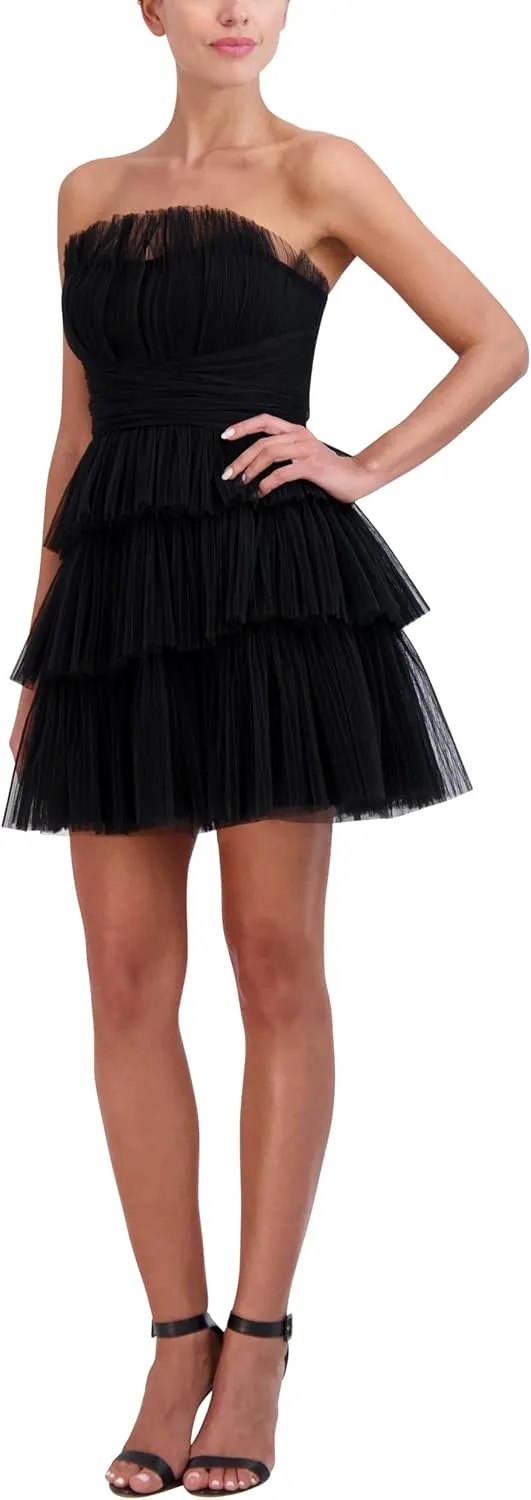 BCBGMAXAZRIA Women's Strapless Straight Neck Mini Evening Dress