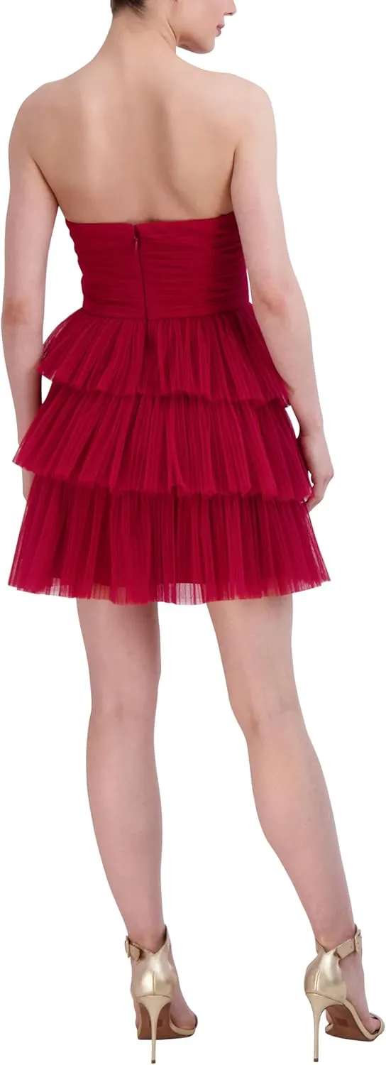 BCBGMAXAZRIA Women's Strapless Straight Neck Mini Evening Dress