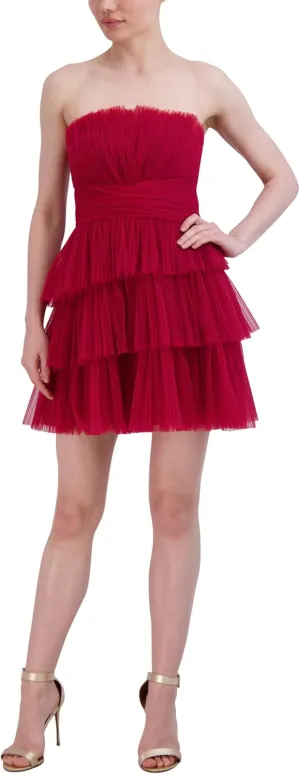 BCBGMAXAZRIA Women's Strapless Straight Neck Mini Evening Dress