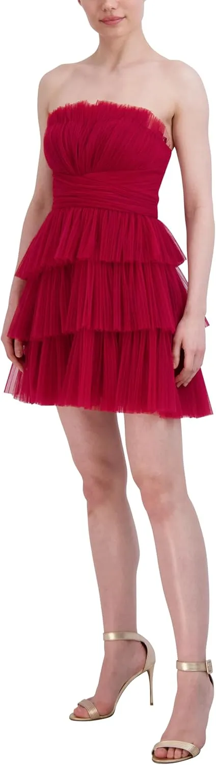 BCBGMAXAZRIA Women's Strapless Straight Neck Mini Evening Dress