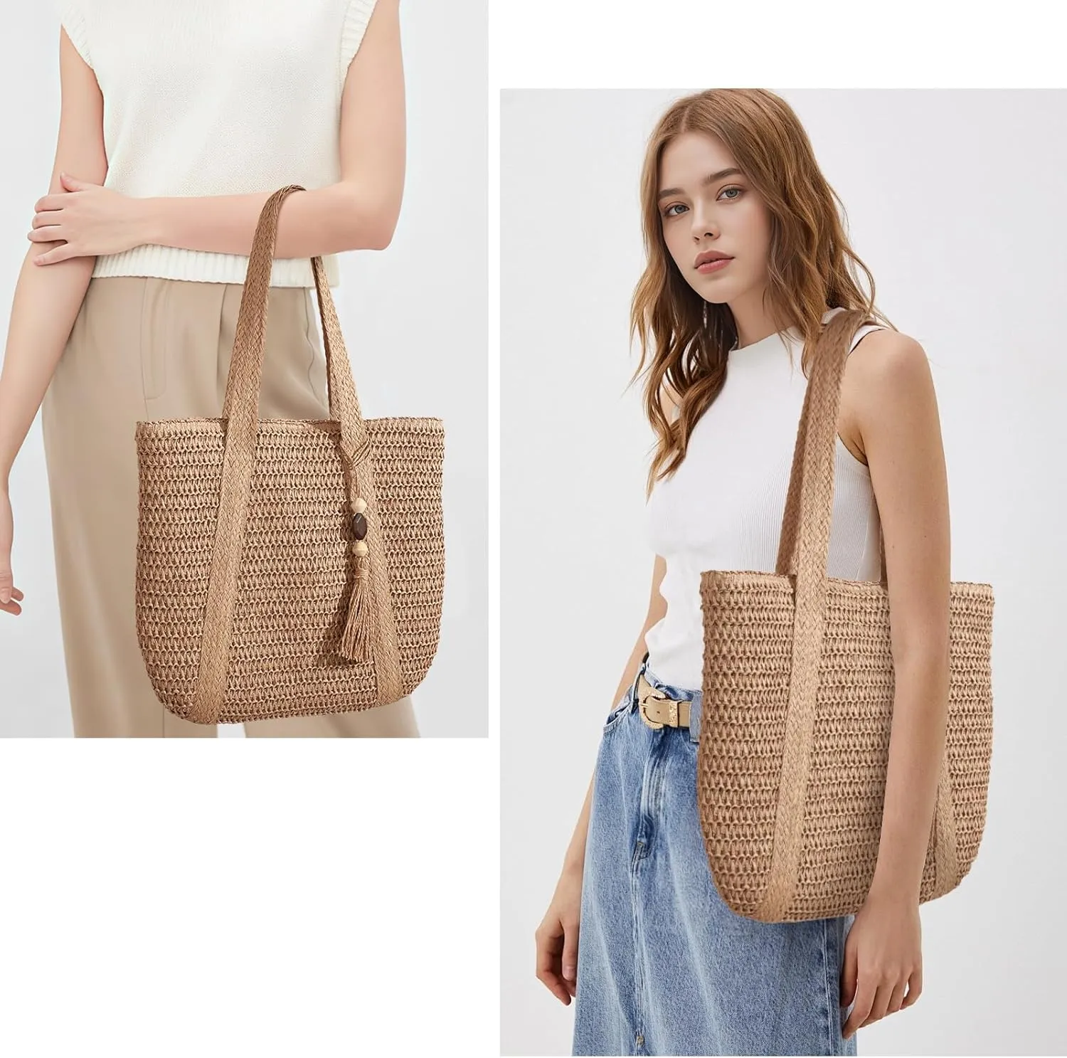 Beach Bags for Women, Large Beach Bag, Woven Straw Tote Bags Waterproof, Weaving Swim Shopping Travel Bag