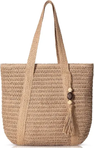 Beach Bags for Women, Large Beach Bag, Woven Straw Tote Bags Waterproof, Weaving Swim Shopping Travel Bag