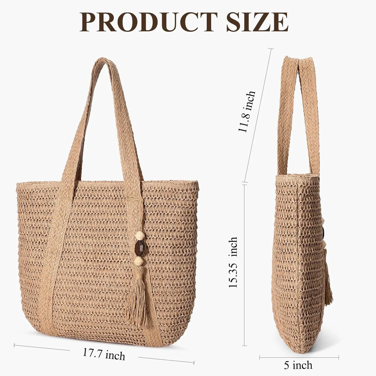 Beach Bags for Women, Large Beach Bag, Woven Straw Tote Bags Waterproof, Weaving Swim Shopping Travel Bag