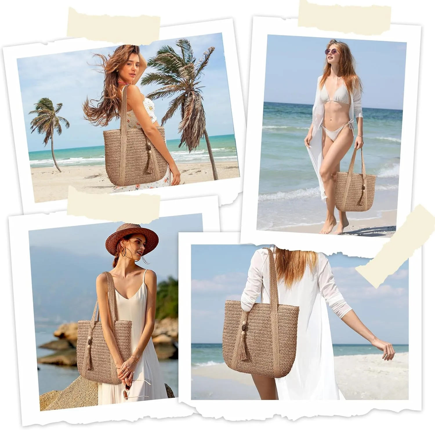 Beach Bags for Women, Large Beach Bag, Woven Straw Tote Bags Waterproof, Weaving Swim Shopping Travel Bag