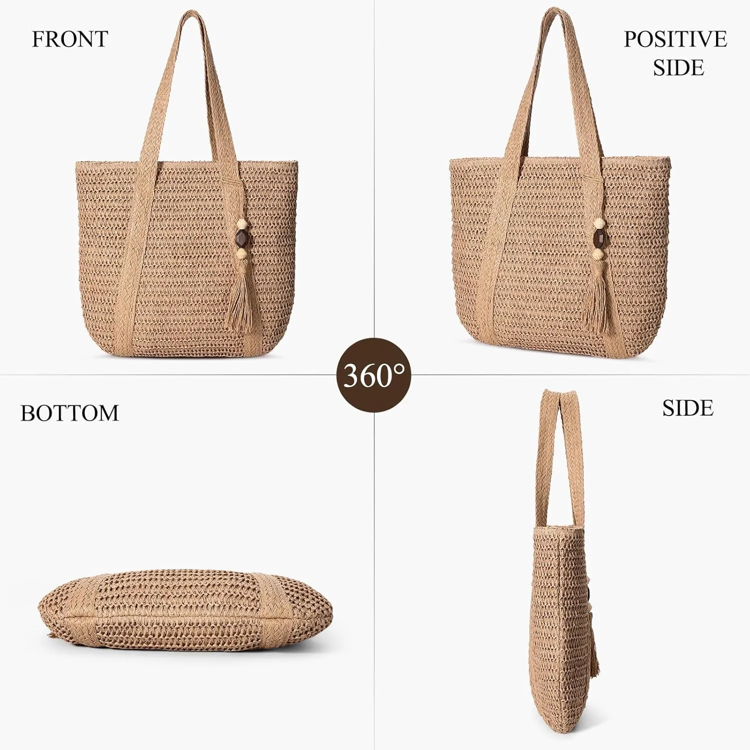 Beach Bags for Women, Large Beach Bag, Woven Straw Tote Bags Waterproof, Weaving Swim Shopping Travel Bag