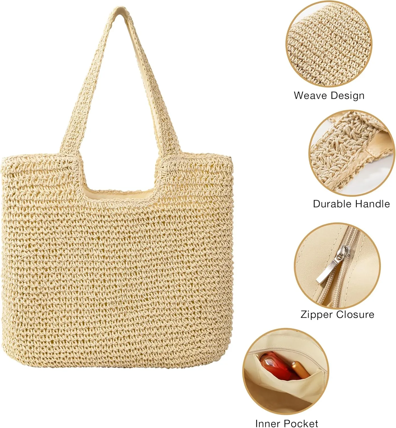 Beach Bags for Women, Large Beach Bag, Woven Straw Tote Bags Waterproof, Weaving Swim Shopping Travel Bag