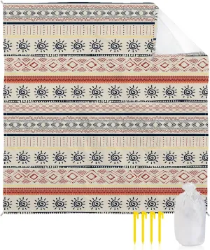 Beach Blanket Sandproof, Bohemian Abstract Lines Indian Style Waterproof Beach Mat Lightweight Quick Drying Picnic Blanket Beach Essentials for Travel Camping Hiking 118x108in