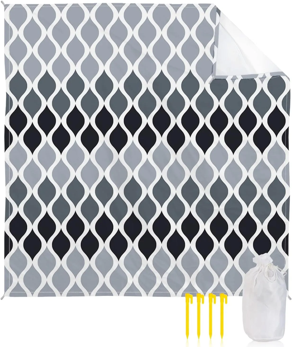 Beach Blanket Sandproof, Moroccan Texture Wave Grey Gradient Waterproof Beach Mat Lightweight Quick Drying Picnic Blanket Beach Essentials for Travel Camping Hiking 108x84in