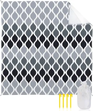 Beach Blanket Sandproof, Moroccan Texture Wave Grey Gradient Waterproof Beach Mat Lightweight Quick Drying Picnic Blanket Beach Essentials for Travel Camping Hiking 108x84in