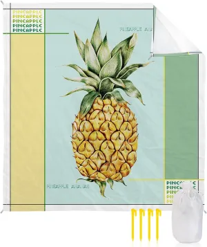 Beach Blanket Sandproof, Watercolor Pineapple Yellow Green Abstract Waterproof Beach Mat Lightweight Quick Drying Picnic Blanket Beach Essentials for Travel Camping Hiking 108x84in