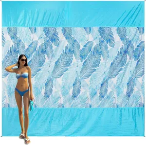 Beach Blanket Sandproof，Waterproof Beach Mat for Kid Pool, Outdoor Blanket for Beach, Vacation, Picnic Bkanket with Portable Bag, 4 Stakes & 3 Water Bag for 1-5 People(Large)
