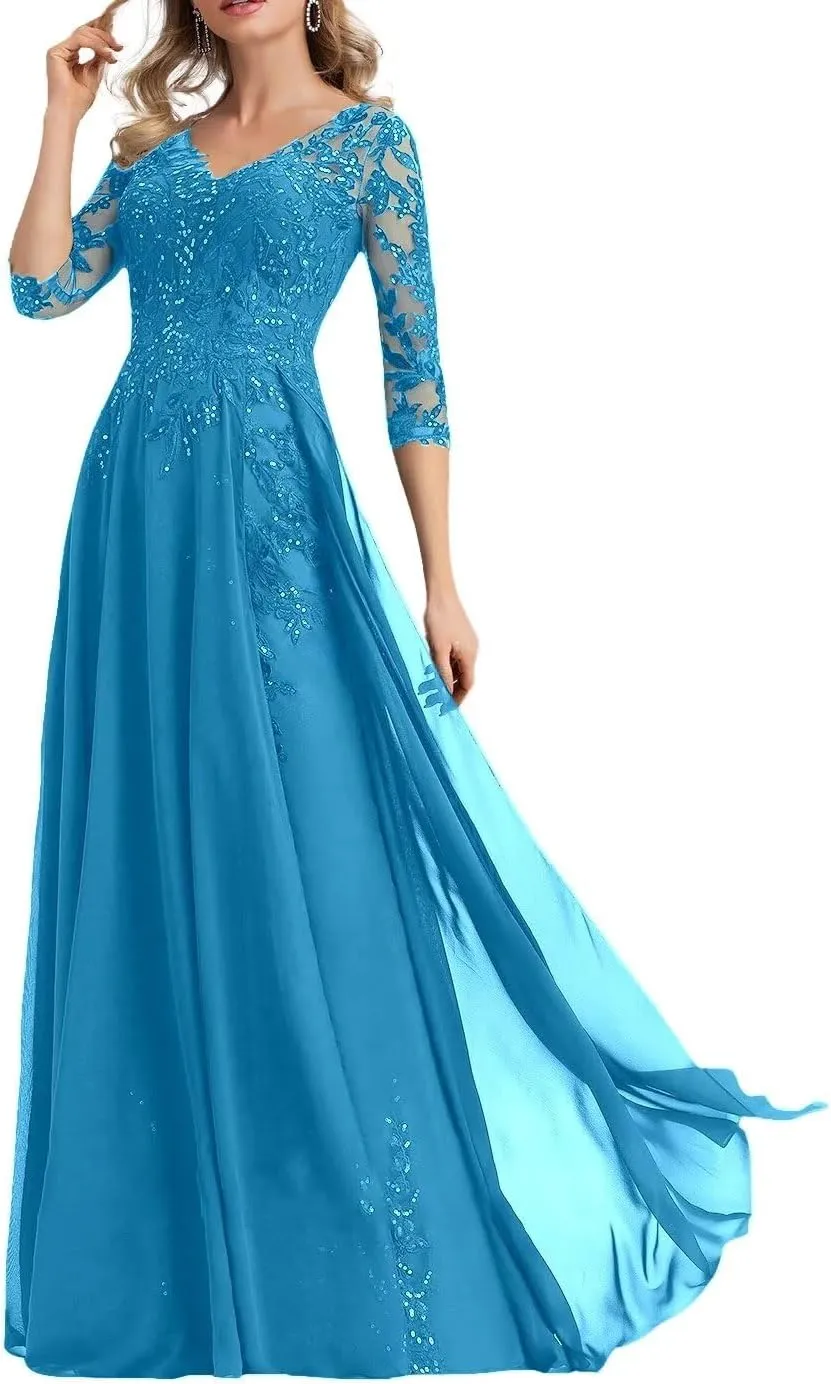 Beaded Applique Mother of The Bride Dresses for Wedding 2025 Chiffon Mother of The Groom Dress Long
