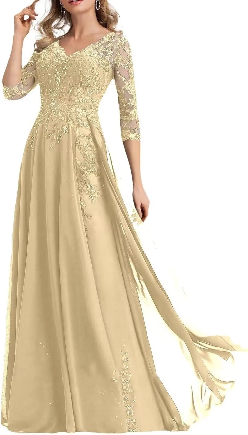 Beaded Applique Mother of The Bride Dresses for Wedding 2025 Chiffon Mother of The Groom Dress Long
