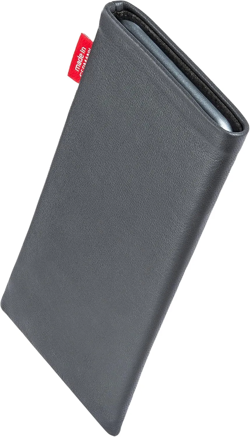 Beat Gray Custom Tailored Sleeve for Mobistel Cynus E1. Fine Nappa Leather Pouch with Integrated Microfibre Lining for Display Cleaning