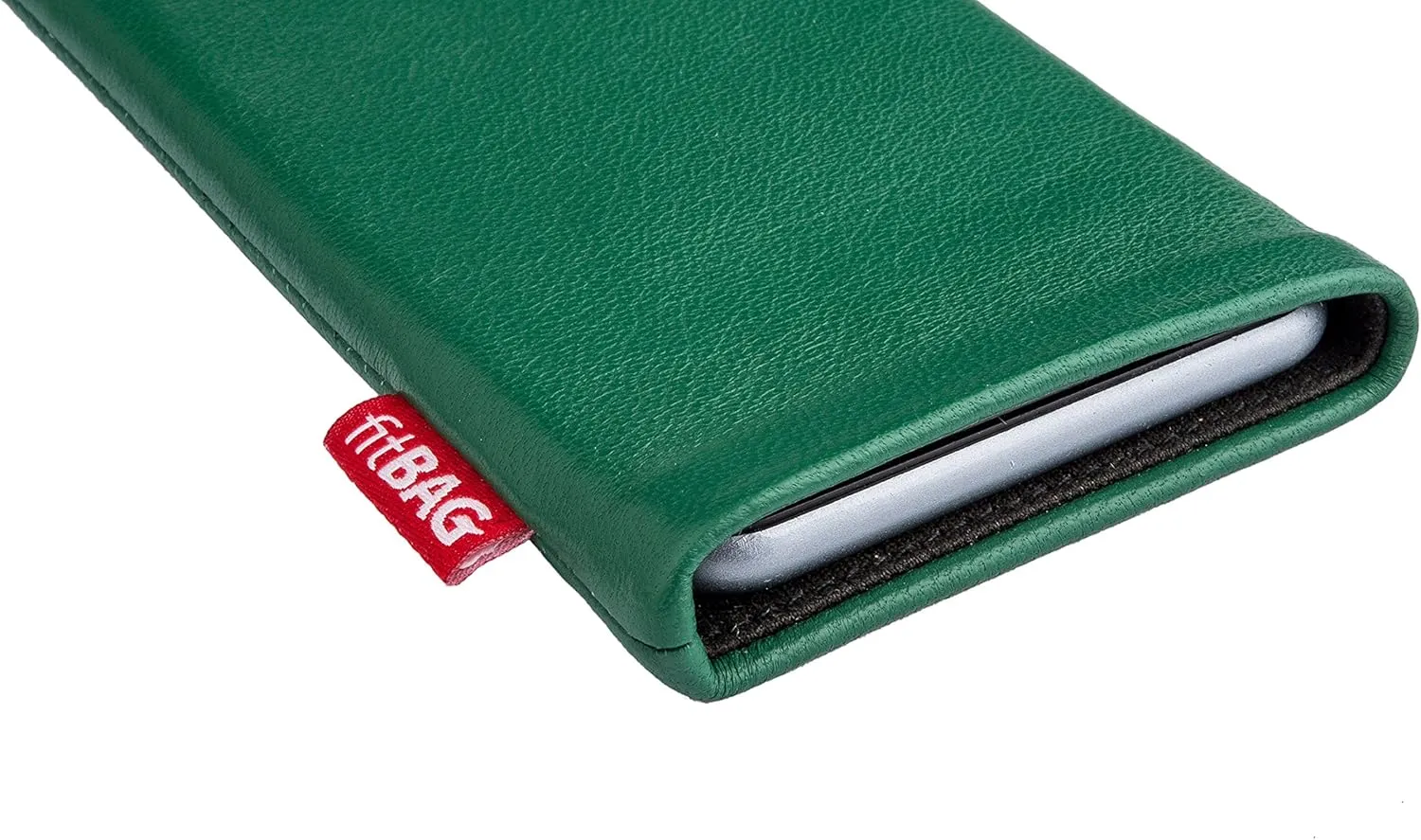 Beat Green Custom Tailored Sleeve for Mobistel Cynus E4. Fine Nappa Leather Pouch with Integrated Microfibre Lining for Display Cleaning