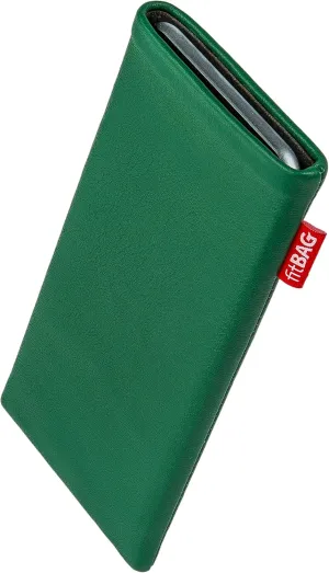 Beat Green Custom Tailored Sleeve for Mobistel Cynus E4. Fine Nappa Leather Pouch with Integrated Microfibre Lining for Display Cleaning