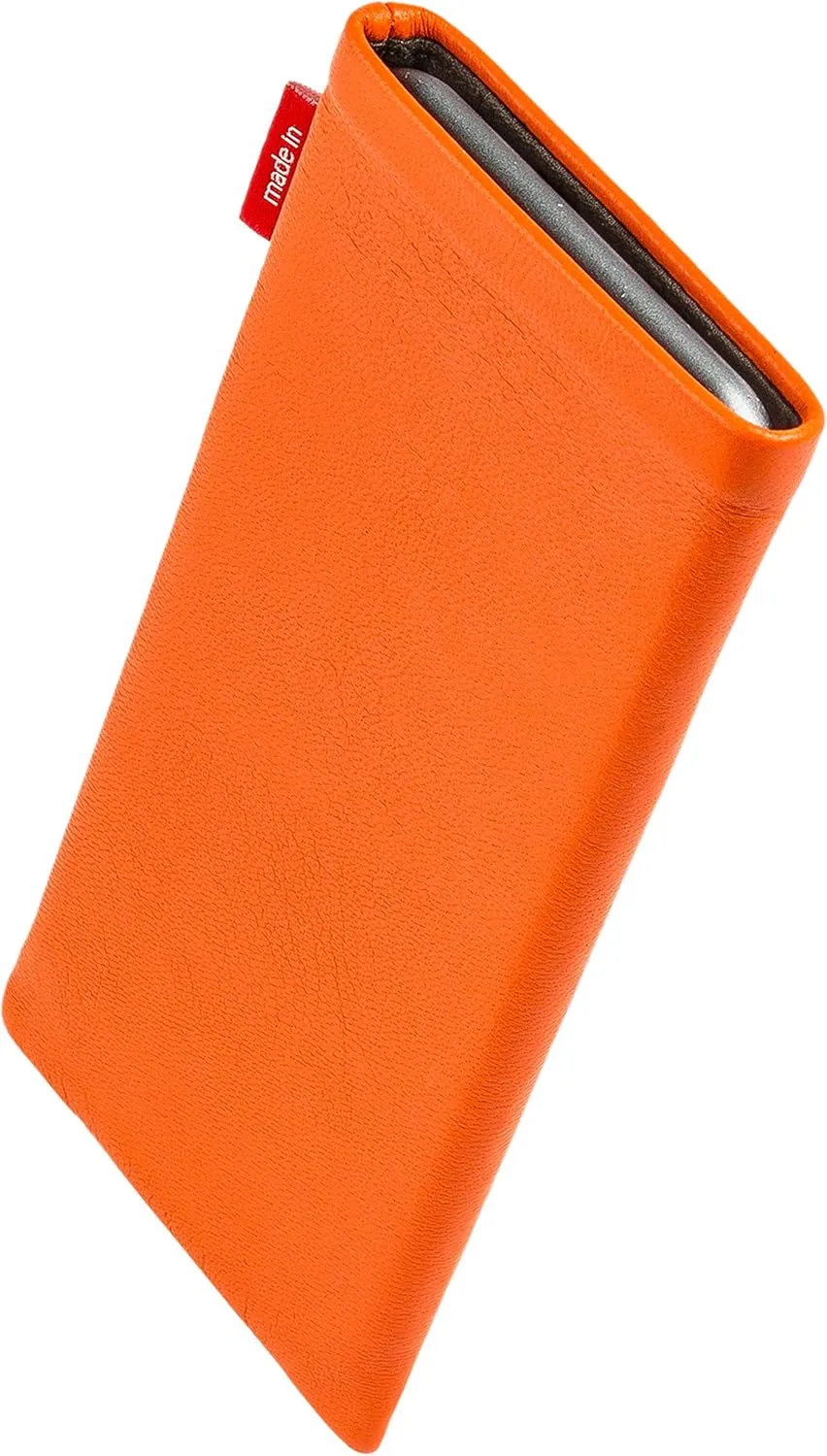 Beat Orange Custom Tailored Sleeve for Mobistel Cynus E1. Fine Nappa Leather Pouch with Integrated Microfibre Lining for Display Cleaning