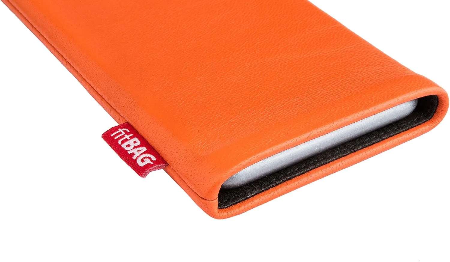 Beat Orange Custom Tailored Sleeve for Mobistel Cynus E1. Fine Nappa Leather Pouch with Integrated Microfibre Lining for Display Cleaning