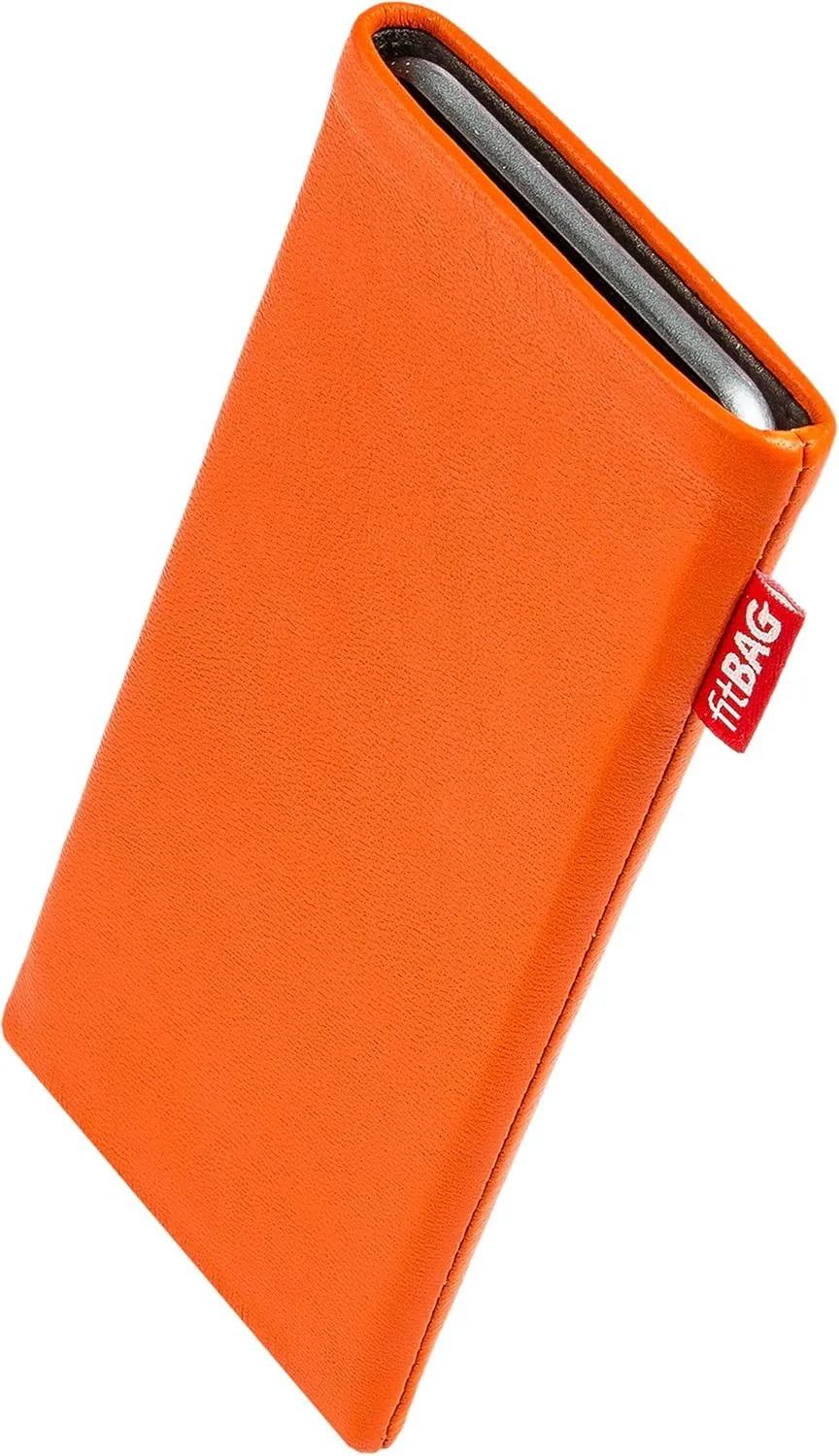 Beat Orange Custom Tailored Sleeve for Mobistel Cynus E1. Fine Nappa Leather Pouch with Integrated Microfibre Lining for Display Cleaning