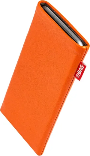 Beat Orange Custom Tailored Sleeve for Mobistel Cynus E1. Fine Nappa Leather Pouch with Integrated Microfibre Lining for Display Cleaning