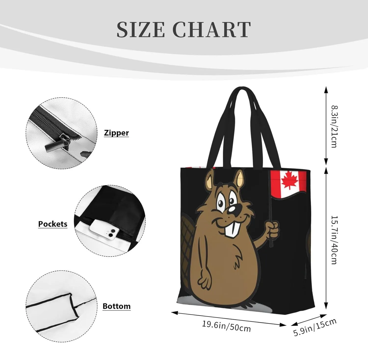 Beaver Duty Reusable Shopping One-Shoulder Bags – Large Tote Bags Are Foldable