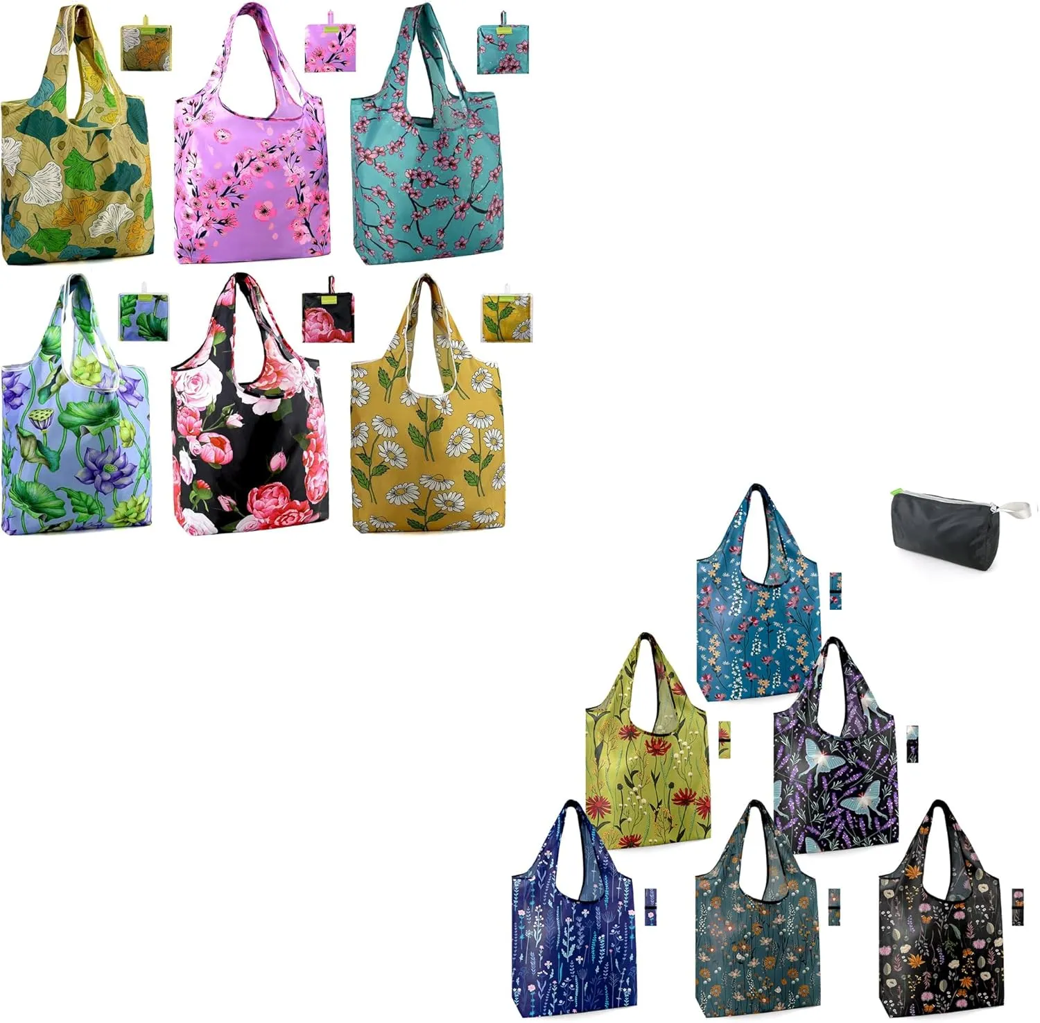 BeeGreen Reusable-Grocery-Bags-Foldable-Machine-Washable-Reusable-Shopping-Bags-Bulk 6 Pack 50LBS, Capacity Machine Washable Polyester Durable Shopping Bags for Men Travel Shopping