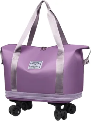 Beente Travel Bag With Wheels, 2025 New Large Capacity Travel Bag, Universal Wheel Removable, Expandable foldable duffel bag suitcase for Gym Camping Weekend Trips Business Travel (light purple)