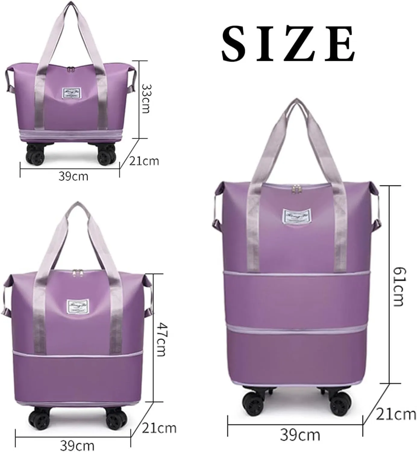 Beente Travel Bag With Wheels, 2025 New Large Capacity Travel Bag, Universal Wheel Removable, Expandable foldable duffel bag suitcase for Gym Camping Weekend Trips Business Travel (light purple)