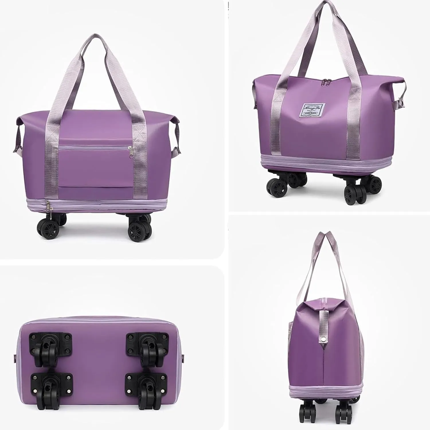 Beente Travel Bag With Wheels, 2025 New Large Capacity Travel Bag, Universal Wheel Removable, Expandable foldable duffel bag suitcase for Gym Camping Weekend Trips Business Travel (light purple)