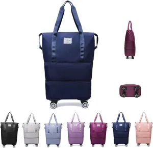 Beente Travel Bag with Wheels, Kulken Pepepo Lightweight Rolling Bag with Wheels, Universal Wheel Removable Duffle Bag (Dark blue)