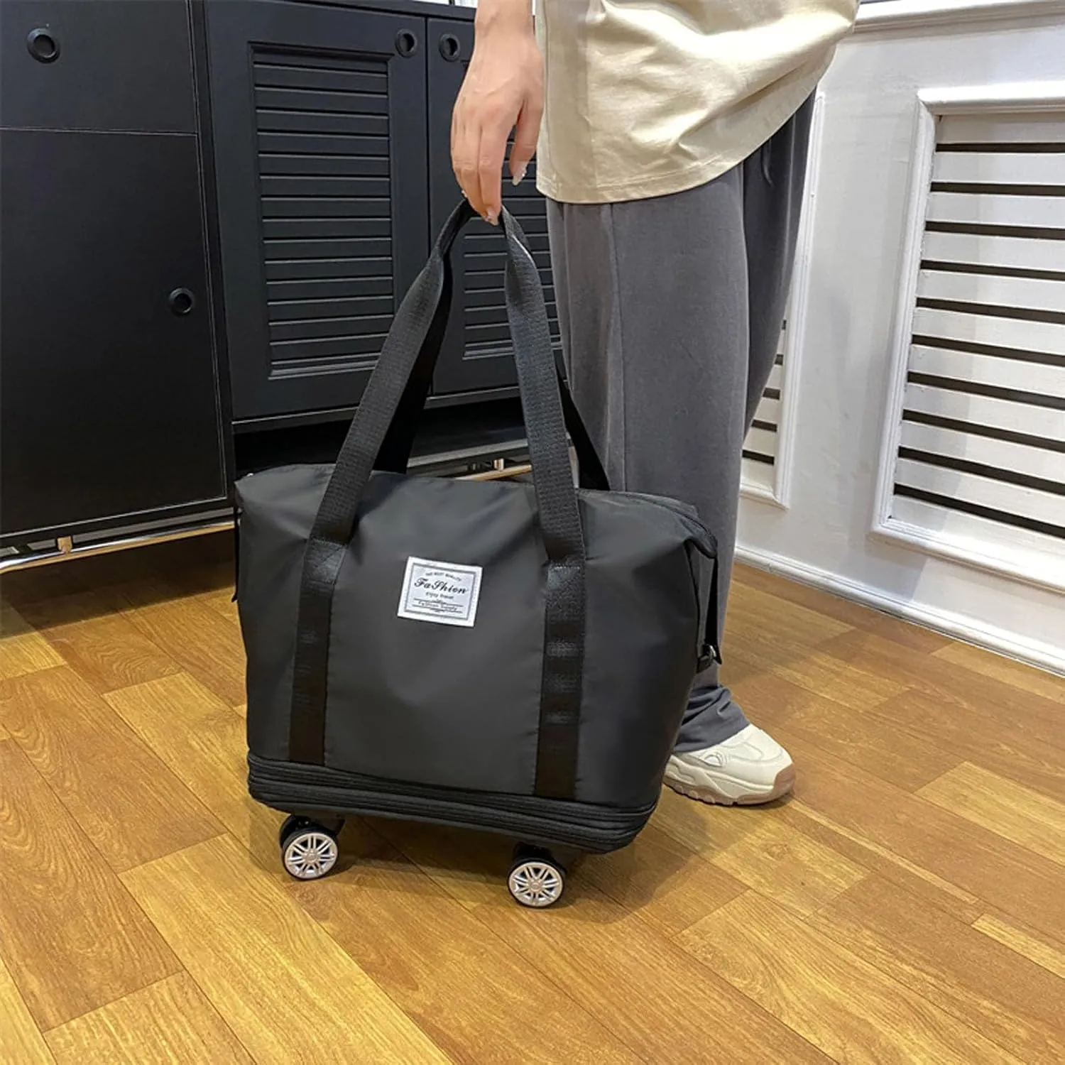 Beente Travel Bag with Wheels, Kulken Pepepo Lightweight Rolling Bag with Wheels, Universal Wheel Removable Duffle Bag (Dark blue)