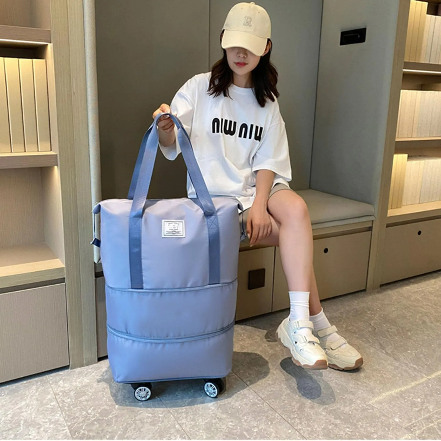 Beente Travel Bag With Wheels - Large Capacity Travel Bag - Universal Wheel Removable, Expandable Foldable, Weekend Bag For Travel For Camping, Business Travel (1, light purple, 22.4inx8.6inx26in)