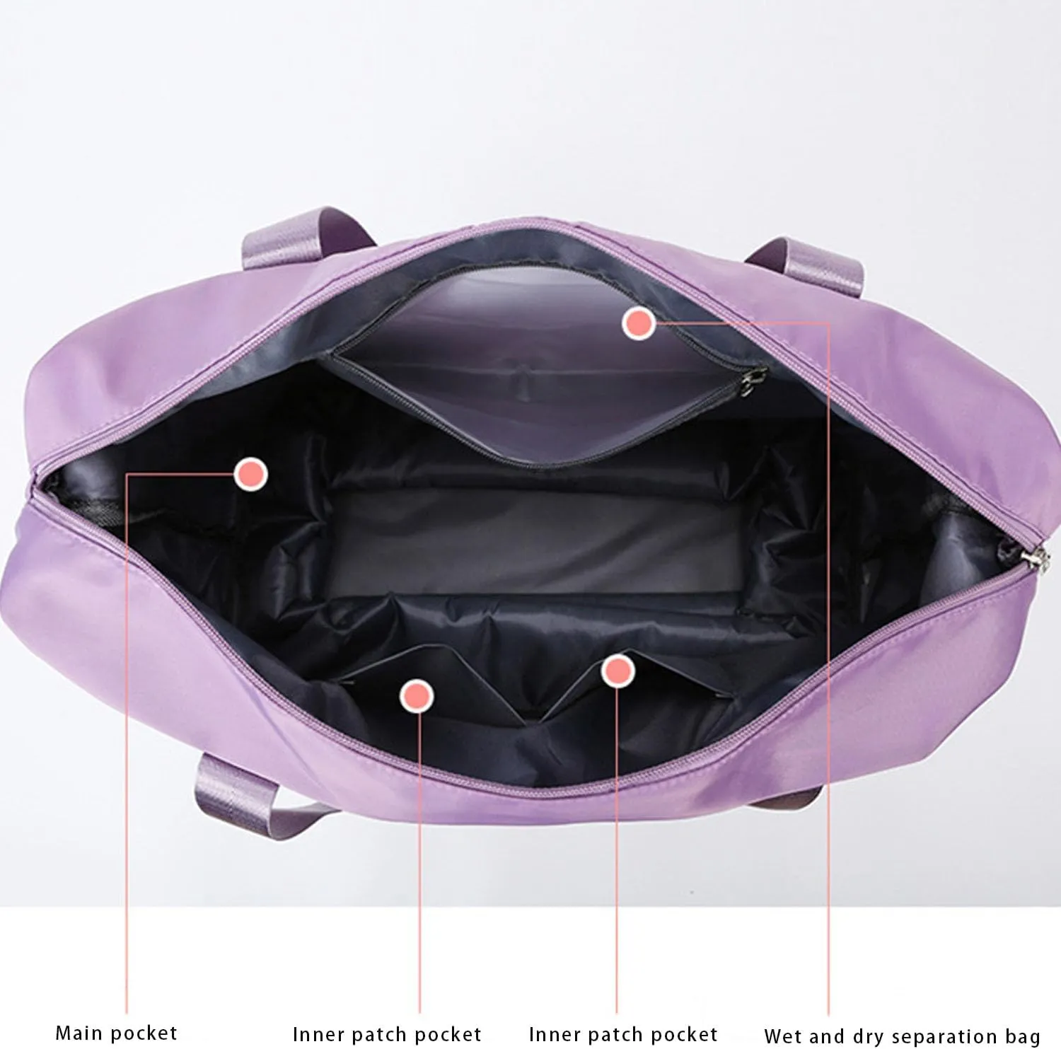 Beente Travel Bag With Wheels - Large Capacity Travel Bag - Universal Wheel Removable, Expandable Foldable, Weekend Bag For Travel For Camping, Business Travel (1, light purple, 22.4inx8.6inx26in)