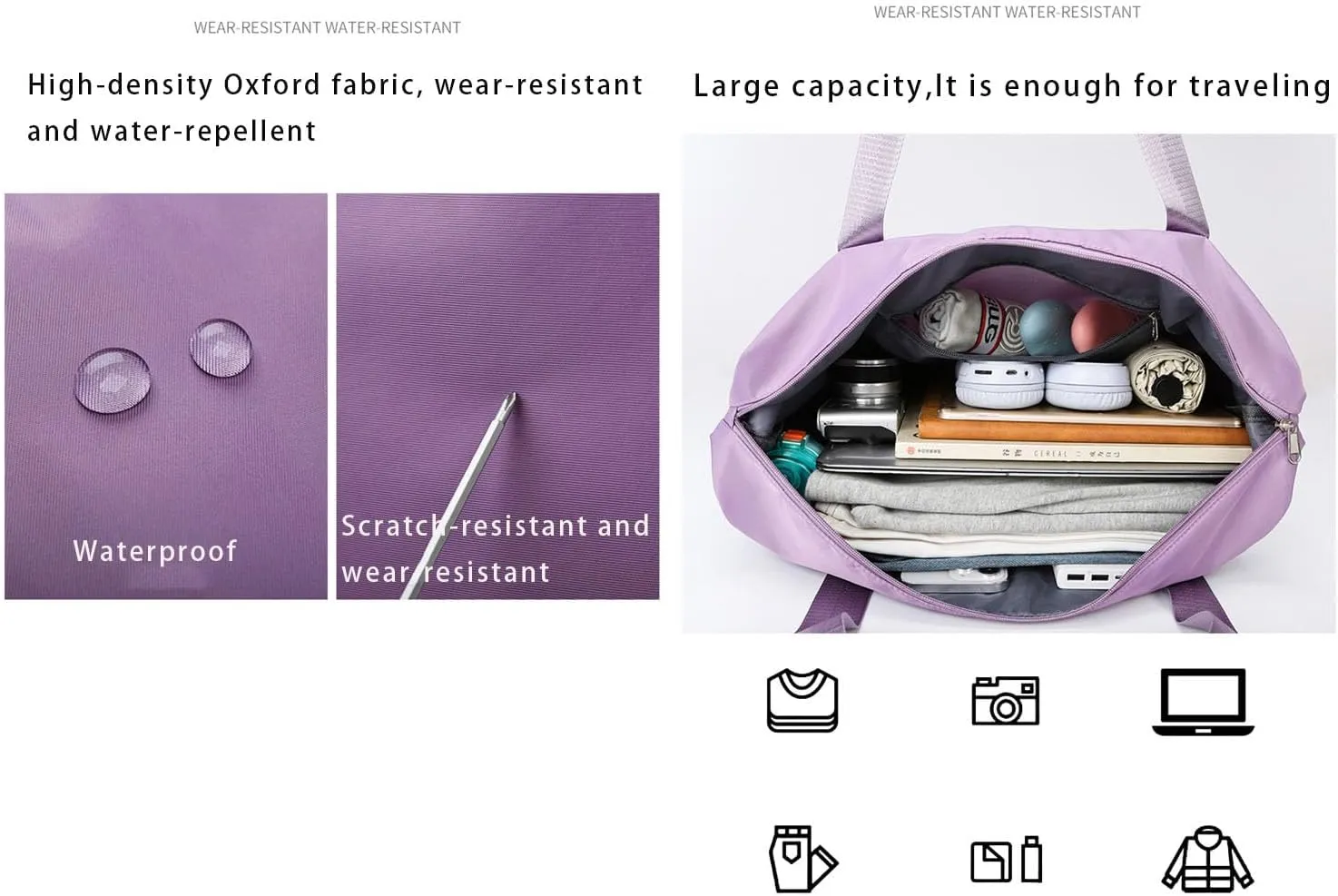 Beente Travel Bag With Wheels - Large Capacity Travel Bag - Universal Wheel Removable, Expandable Foldable, Weekend Bag For Travel For Camping, Business Travel (1, light purple, 22.4inx8.6inx26in)